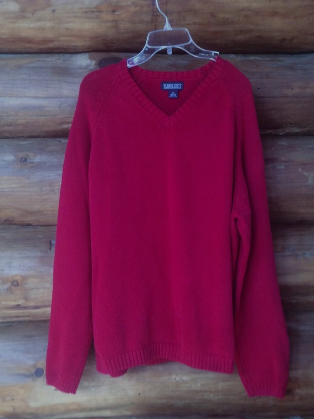 Lands End Vintage USA Red Knit Mens Classic Long Sleeve Sweater Size XL 46-48